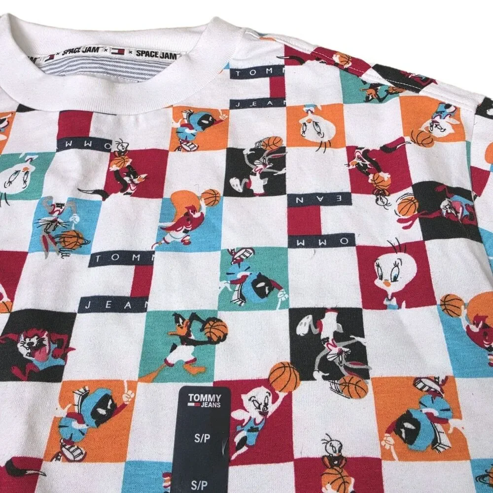RARE TOMMY JEANS X SPACE JAM 2 CHECKERED PRINT T SHIRT Men Small NWT - Picture 8 of 11